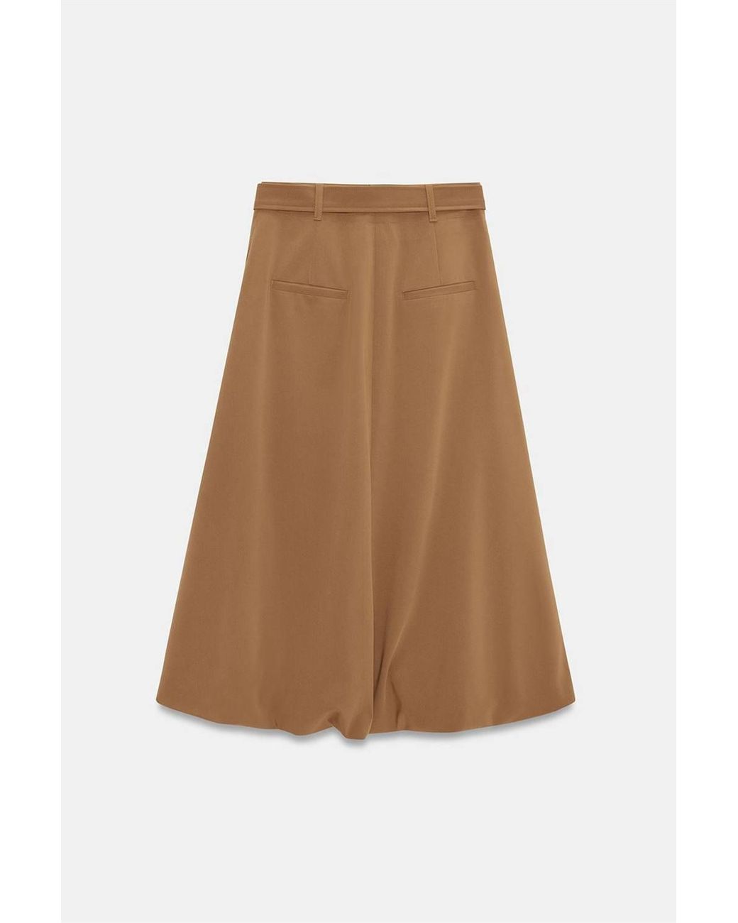 Dilvin Natural High-Waist Belted Midi Balloon Skirt