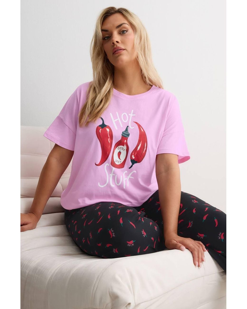 Yours Pink 'Hot Stuff' Wide Leg Pyjama Set