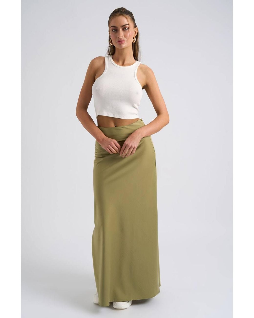 Urban Bliss Green Satin Bias Maxi Skirt