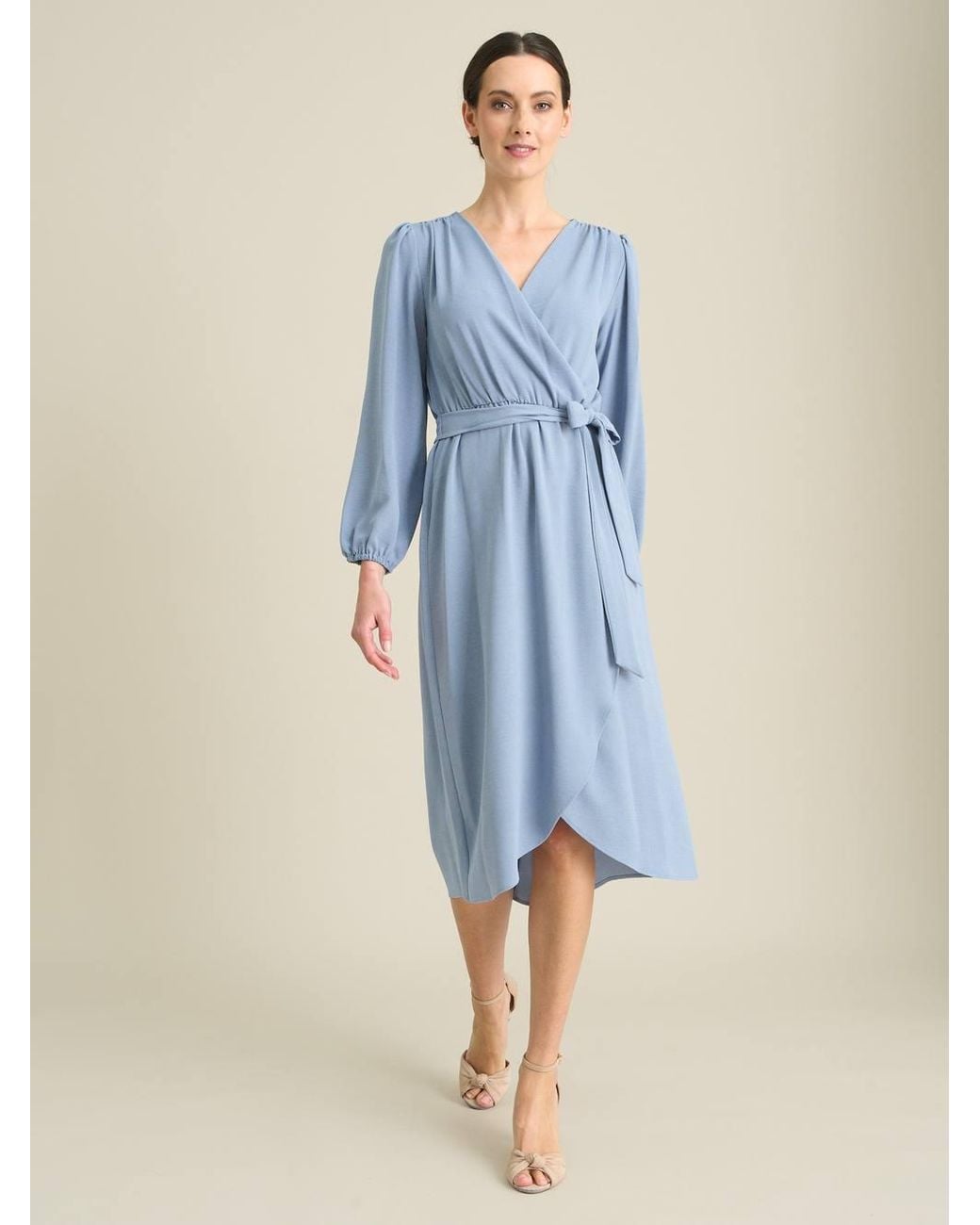 Gina Bacconi Blue Peyton Bow Wrap Long Sleeve Midi Dress
