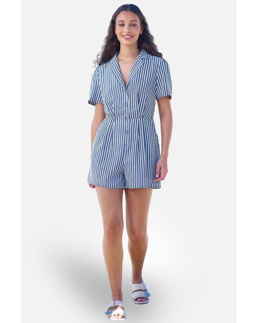 Yumi' Blue Stripe Retro Playsuit
