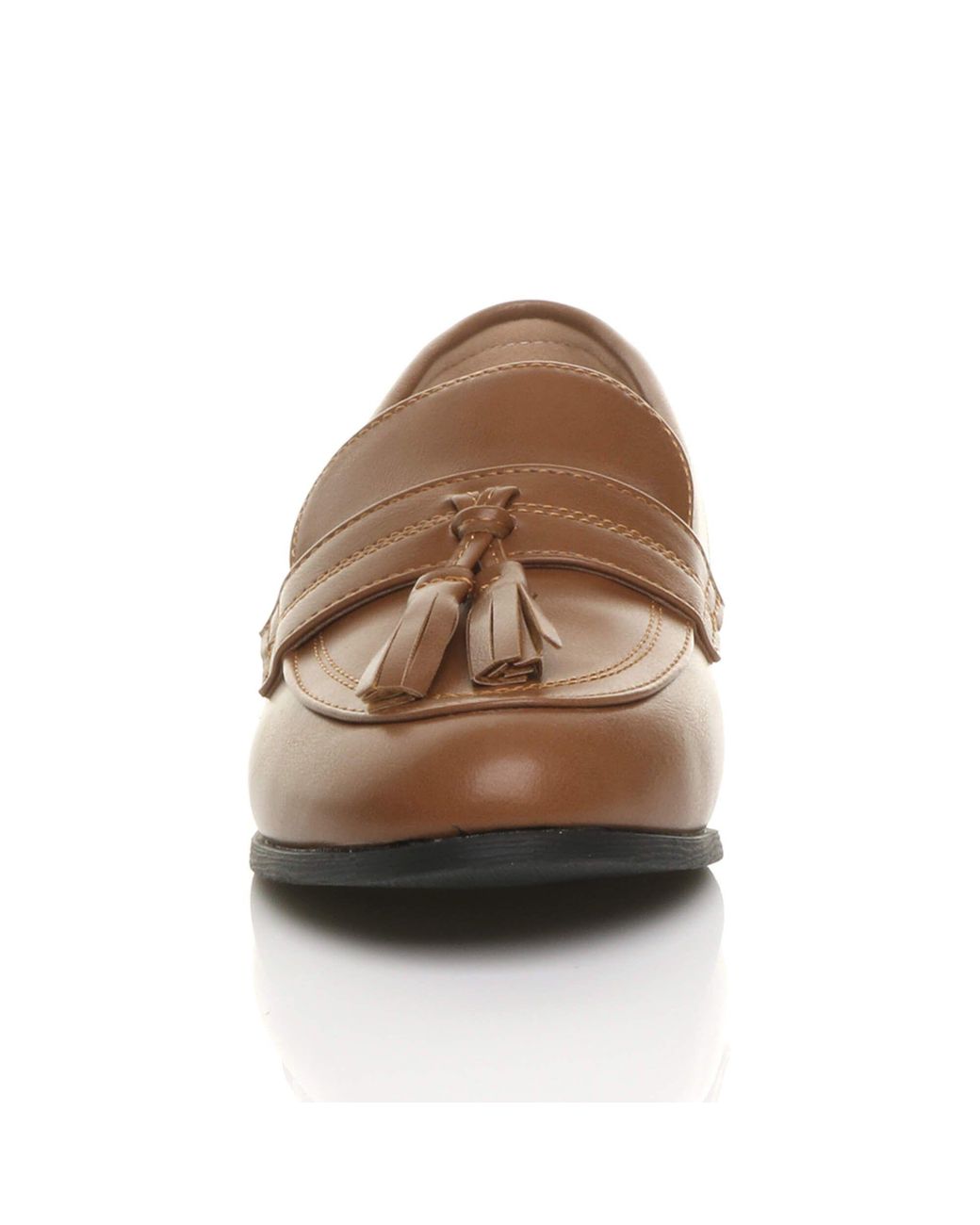 AJVANI Brown Flat Heel Flats Faux Leather Loafers