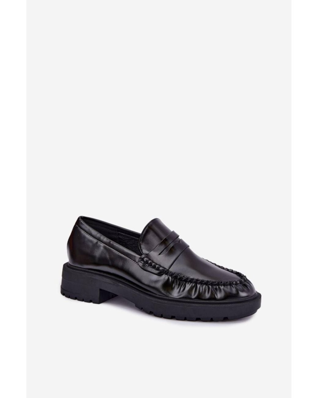 Love Lace Black Office Faux Leather Loafers With Pleats