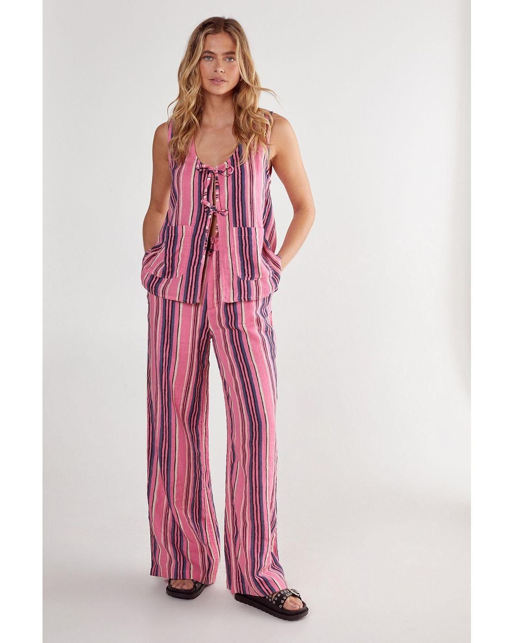Nasty Gal Pink Stripe Tie Front Vest