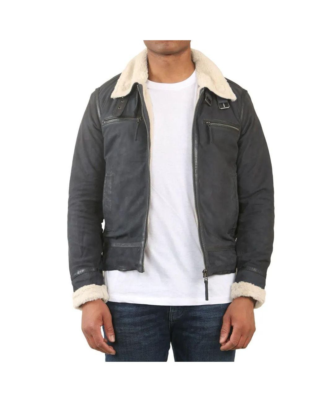 TruClothing Gray Suede Pilot Aviator Leather Jacket for men