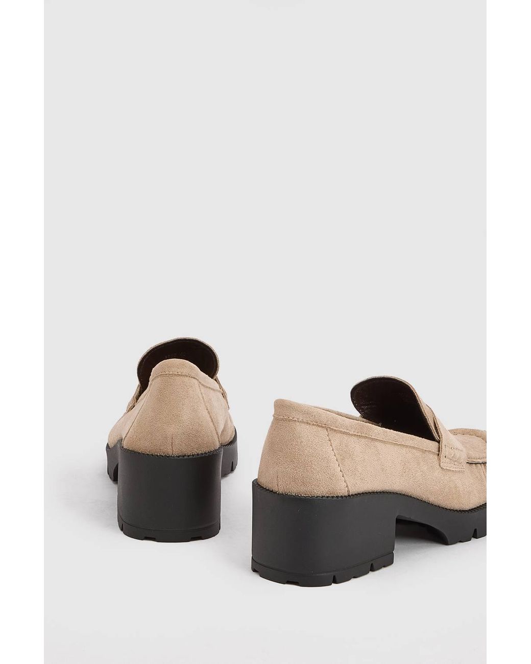 Oasis Natural Nova Ruched Toe Faux Suede Block Heeled Loafers