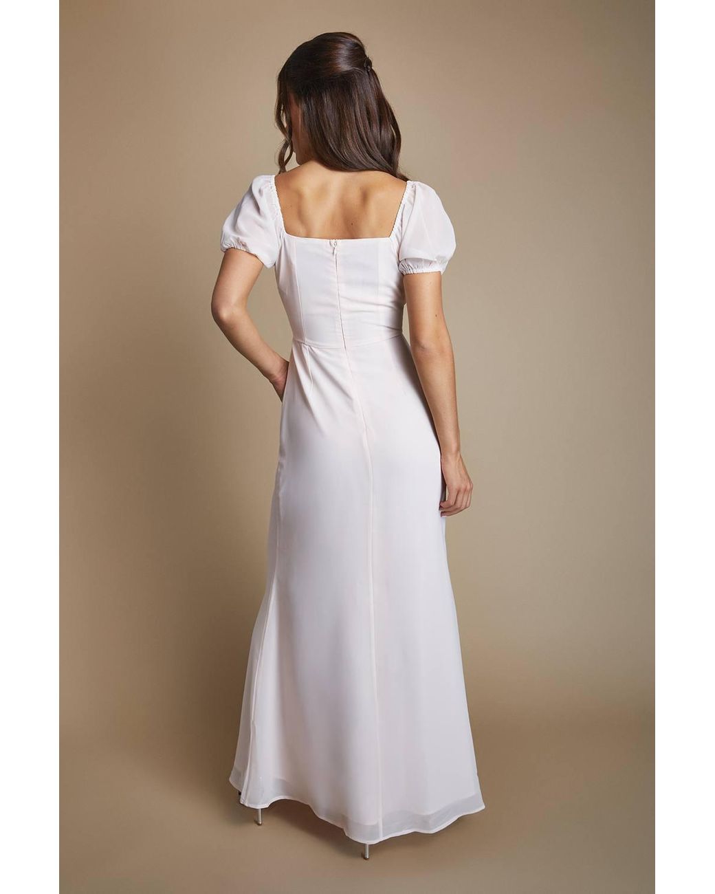 Oasis Natural Angel Sleeve Wrap Bodice Chiffon Bridesmaid Maxi Dress