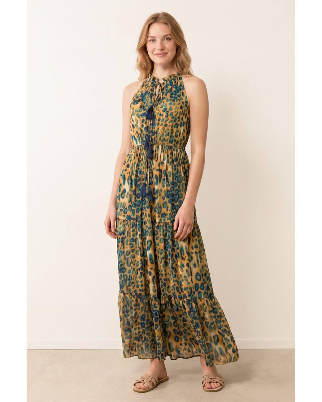 Blue Vanilla Natural Sleeveless Turtleneck Maxi Dress