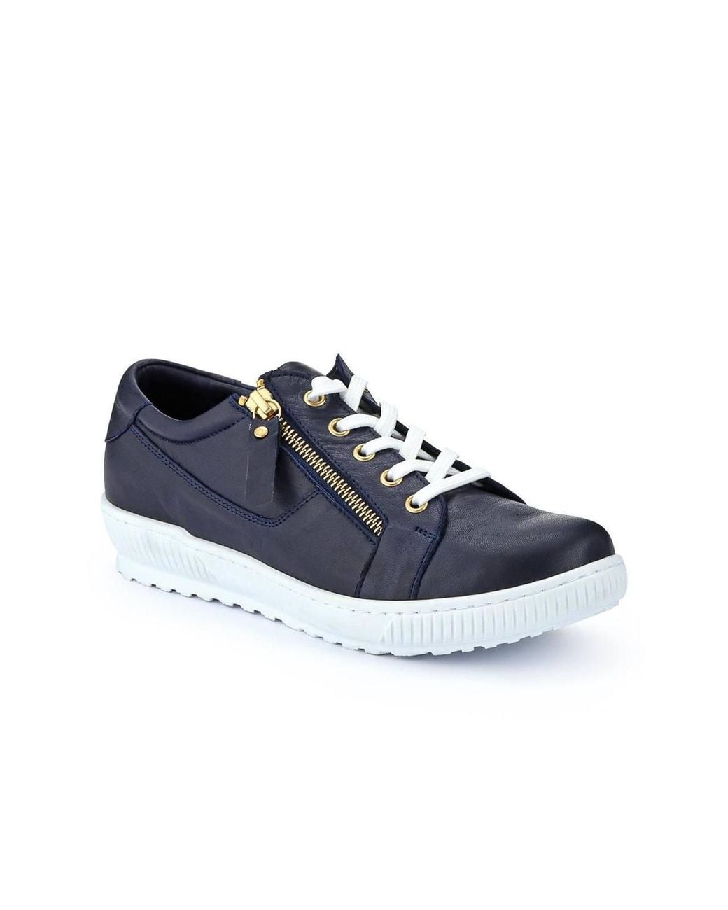 Jones Bootmaker Blue Padova Wide-Fit Leather Trainers