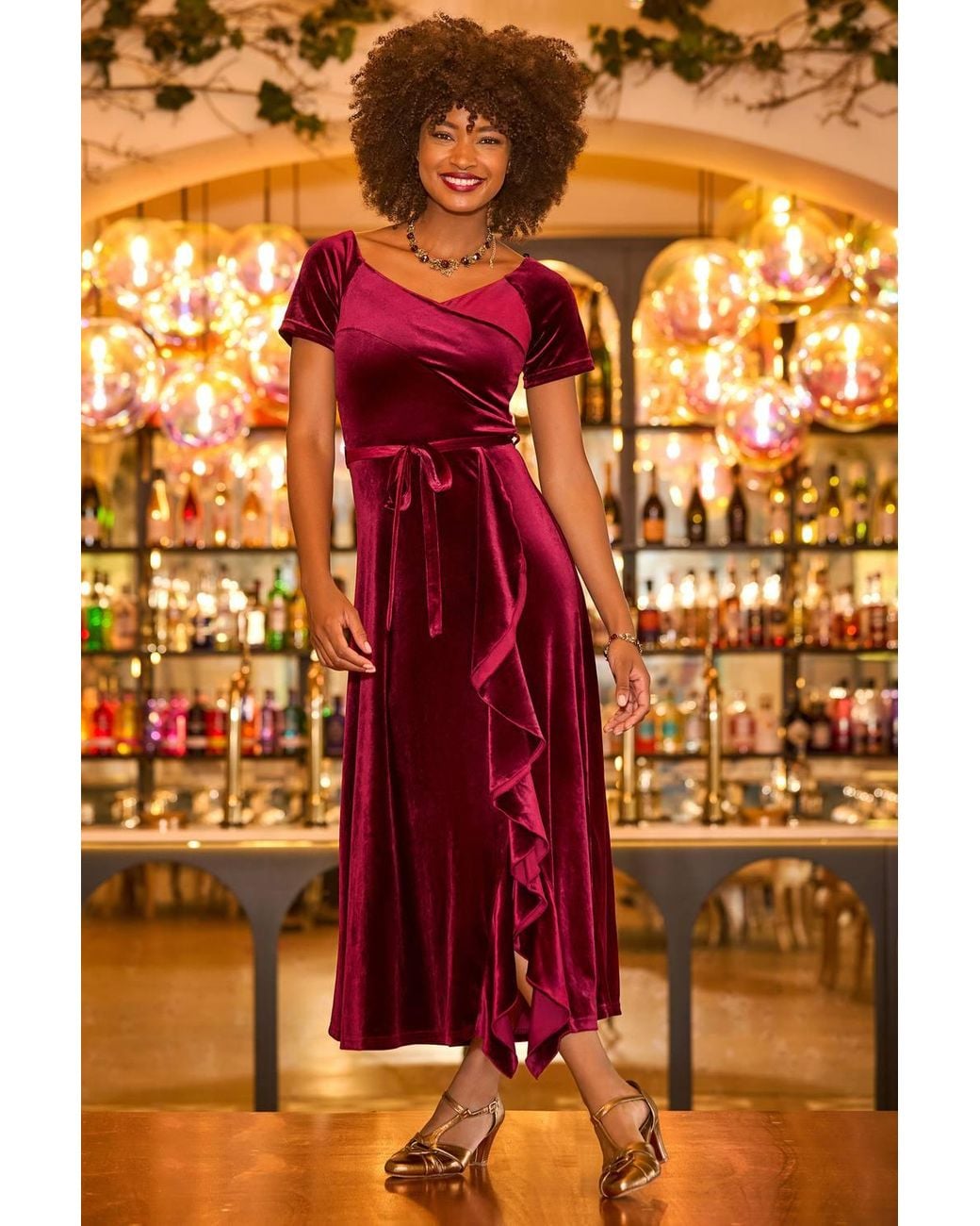 Joe Browns Orange Petite Perfect Party Ruffle Velour Dress