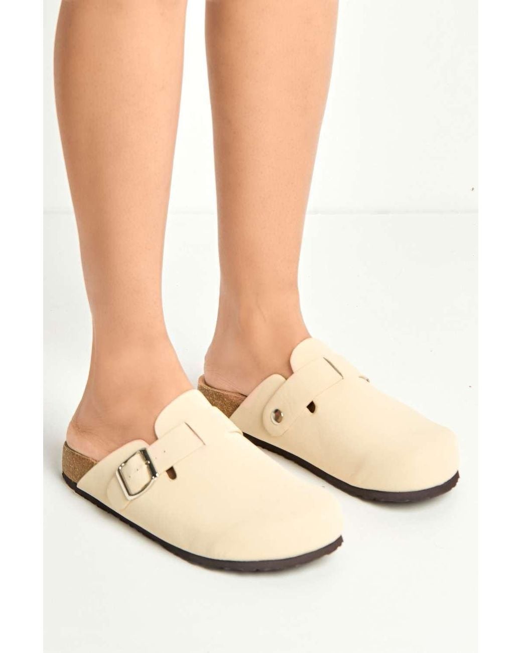 Miss Diva Natural Klara Cork Sole Buckle Detail Clogs