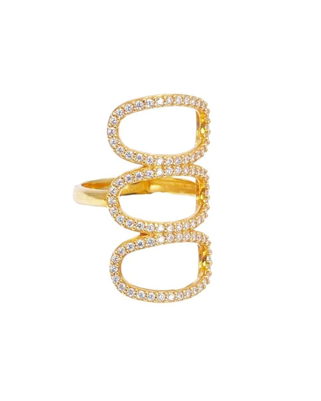 Raina Jewels Metallic 22Ct Cubic Zirconia Three-Loop Oval Design Ring 28Mm Length