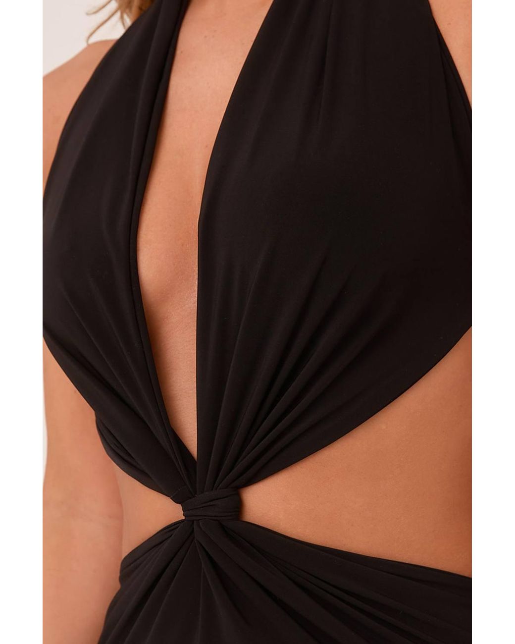 EGO Black Sleeveless Knotted Tie Slinky Maxi Dress