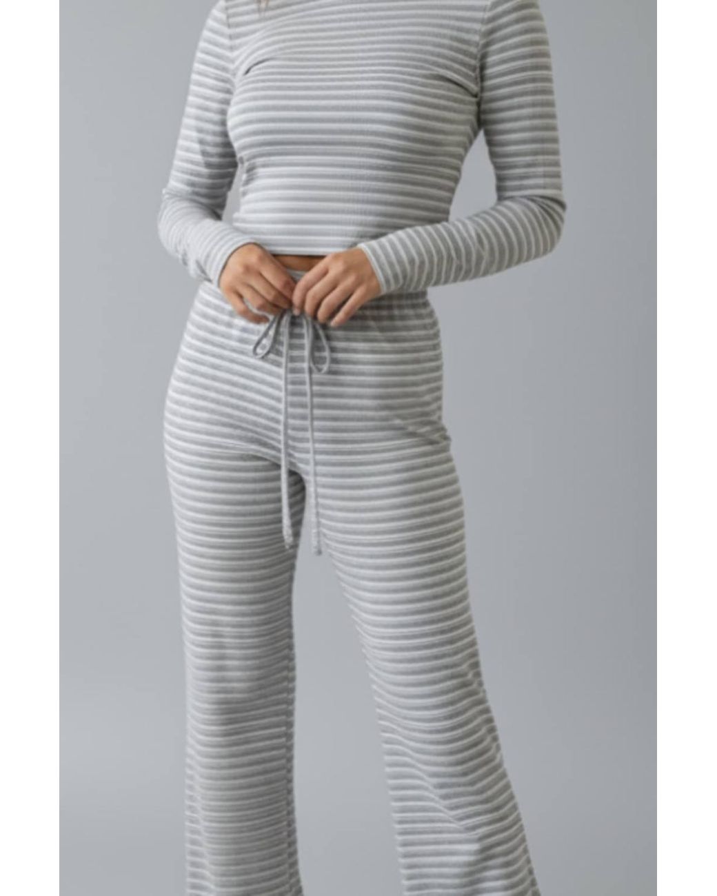 Stylewise Gray Striped Long Sleeve Top & Trouser Co-Ord