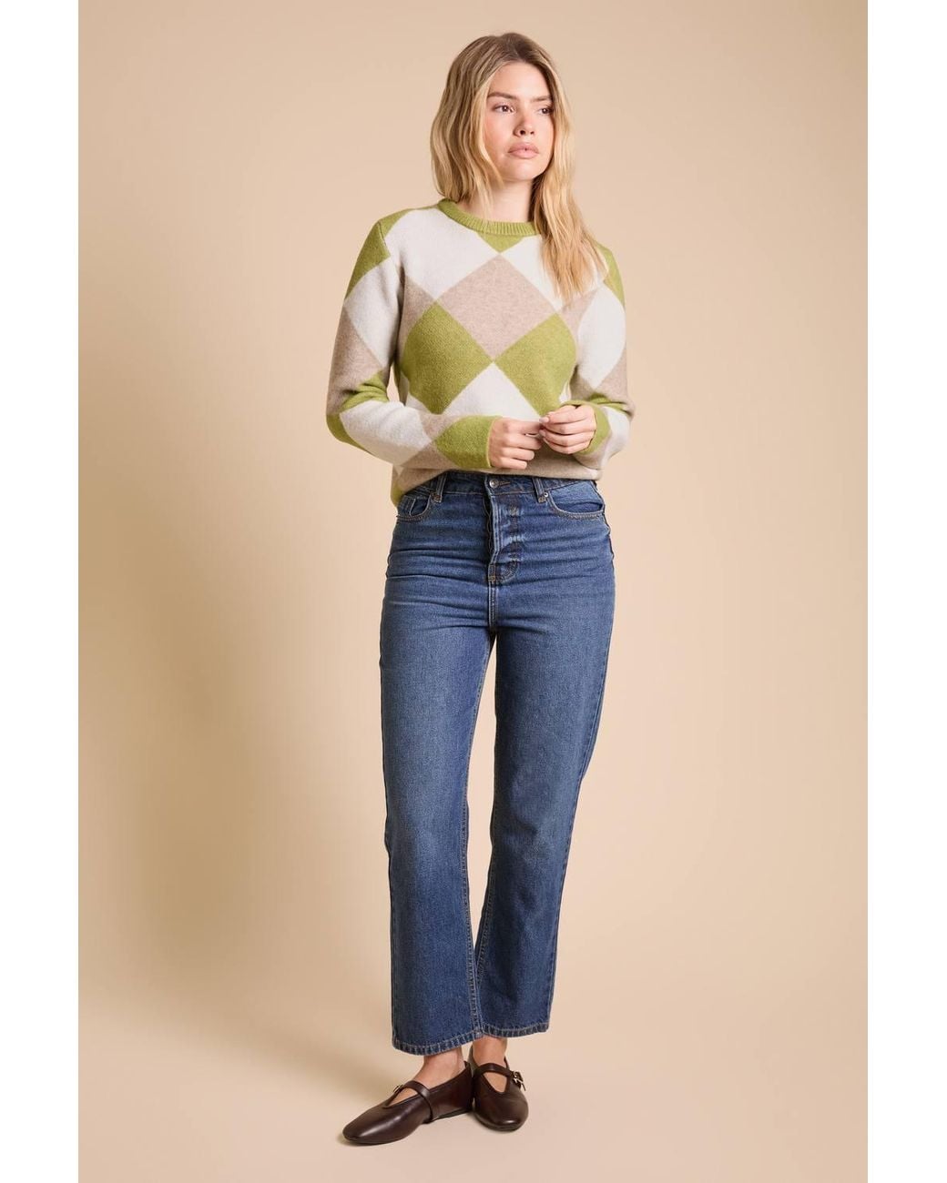 Dorothy Perkins Green Graphic Argyle Jumper