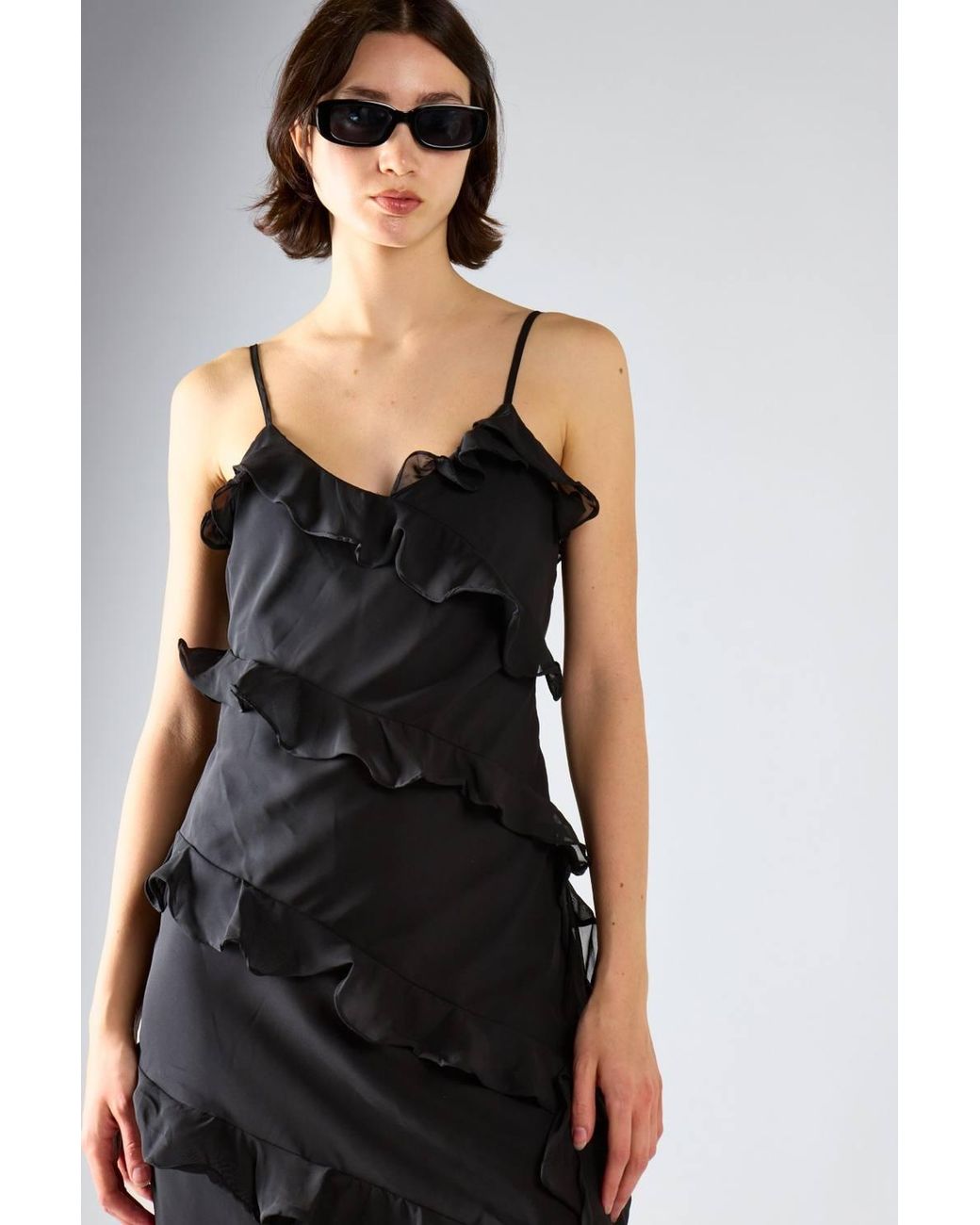 Shnoo Black Waterfall Ruffle Maxi-Dress
