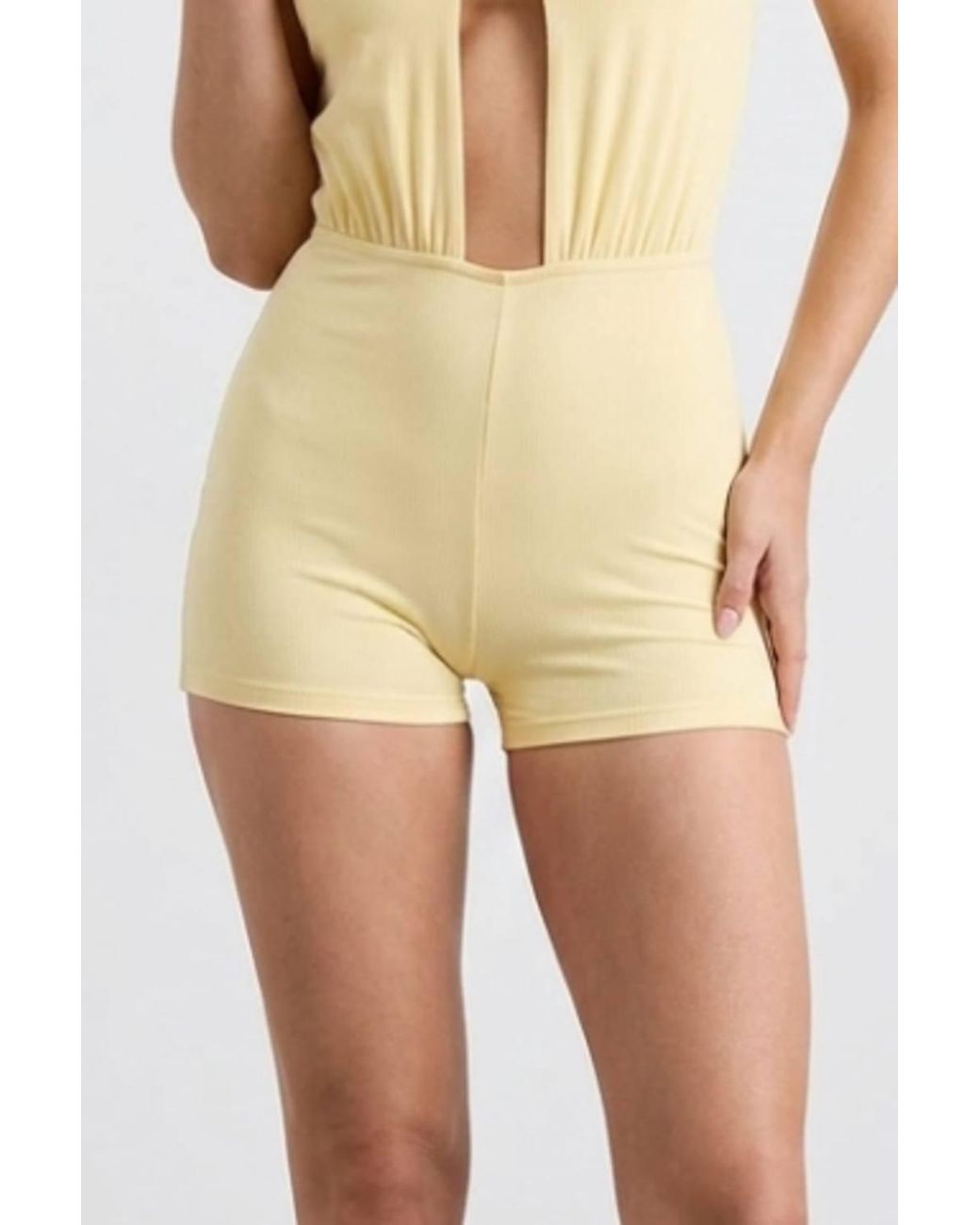 Stylewise Natural Open Back Halter Neck Plunge Neckline Playsuit