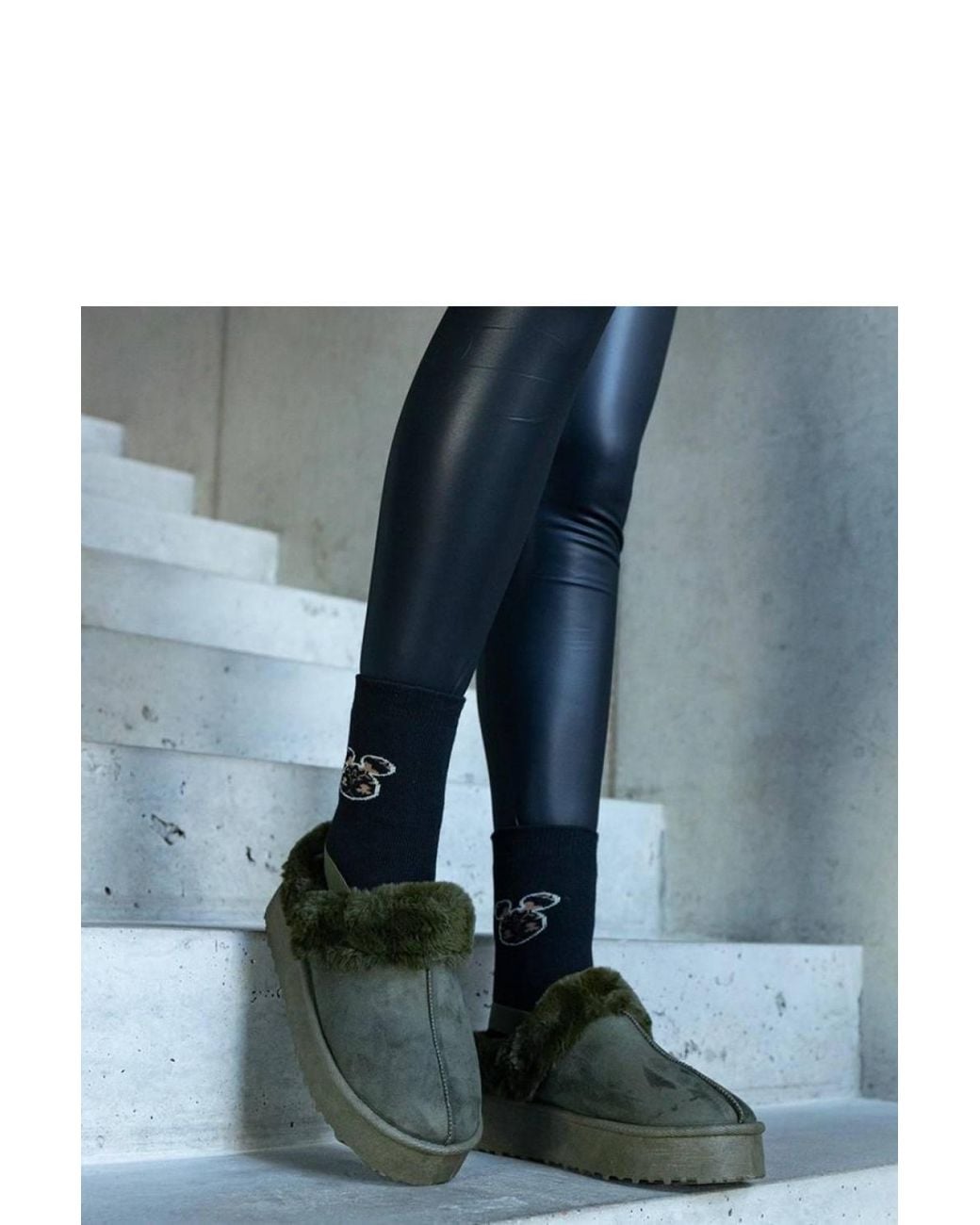 Love Lace Blue Warm Winter Fur Platform Slippers With Heel Elastic Strap