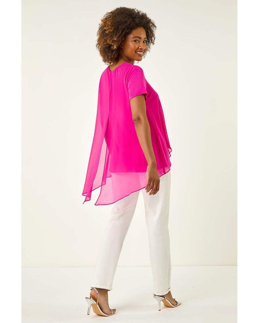 Roman Pink Ring Front Chiffon Overlay Top