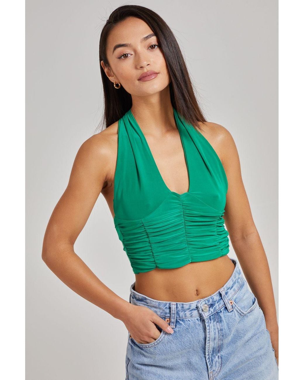 Pink Vanilla Blue Gathered Halter Neck Slinky Top