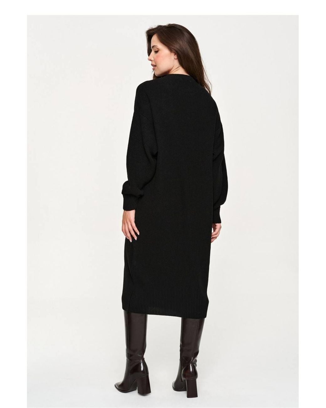 Love Lace Black Knitted Round Neck Long Sleeve Jumper Dress