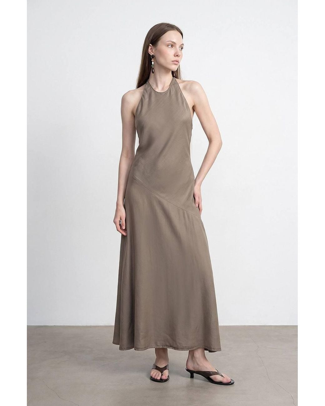 Dilvin Green Tencel Halter Maxi Dress