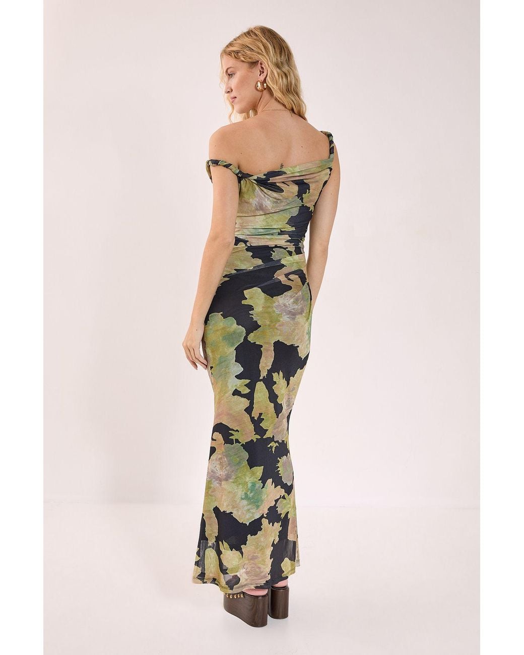 Nasty Gal Black Floral Mesh One Shoulder Maxi Dress