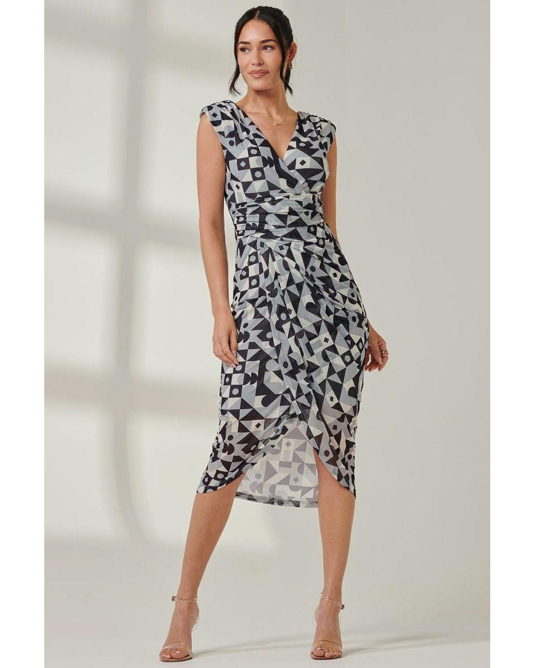 Jolie Moi Blue Mesh Wrap Ruched Bodycon Dress