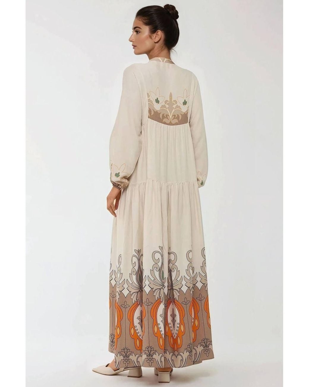 Hiccup Natural Printed Long Sleeve Viscose Maxi Dress