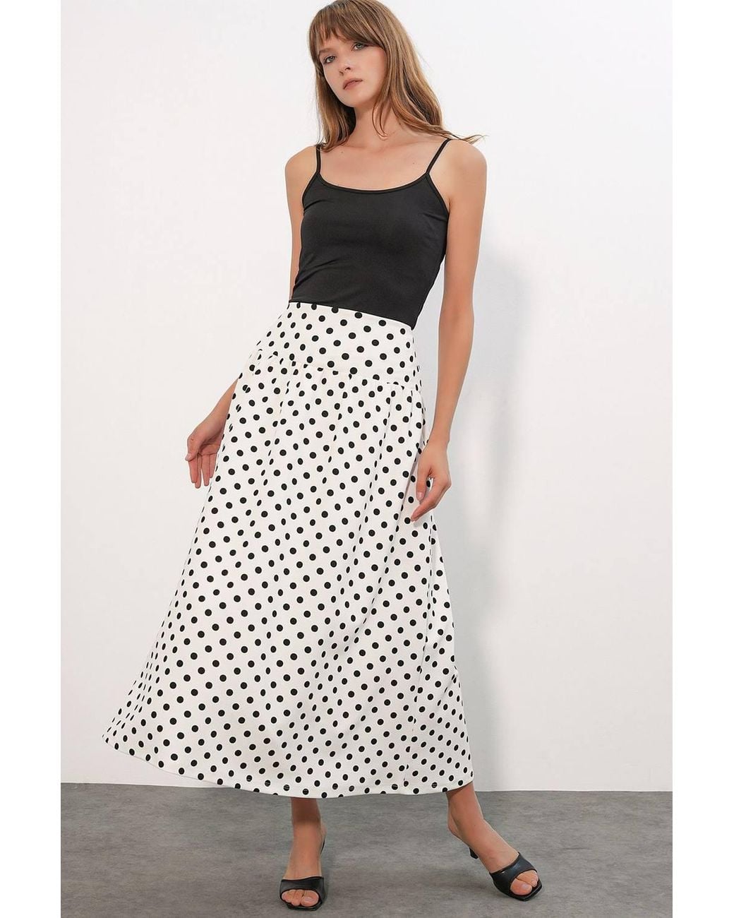 Bigdart White High-Waist Polka Dot Maxi Skirt