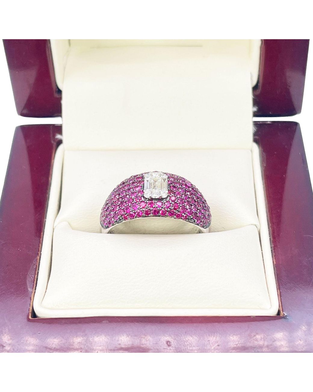 Raina Jewels Purple 18Ct Whitegold Ruby Baguette Diamond Cluster Cocktail Dome Ring 1.45Ct
