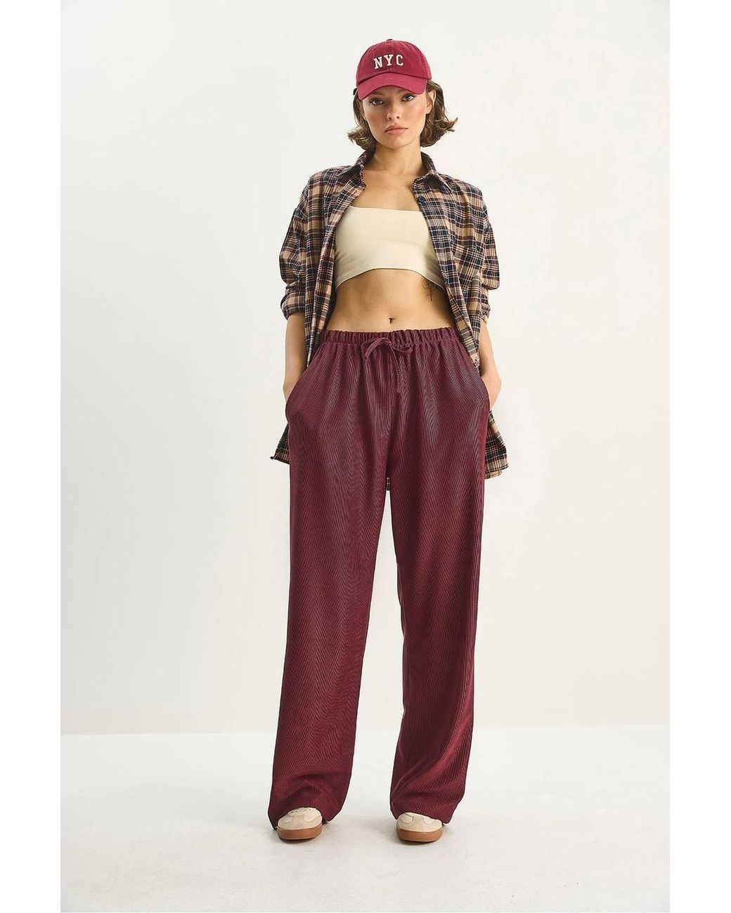 Bianco Lucci Red High Waist Wide Leg Pants