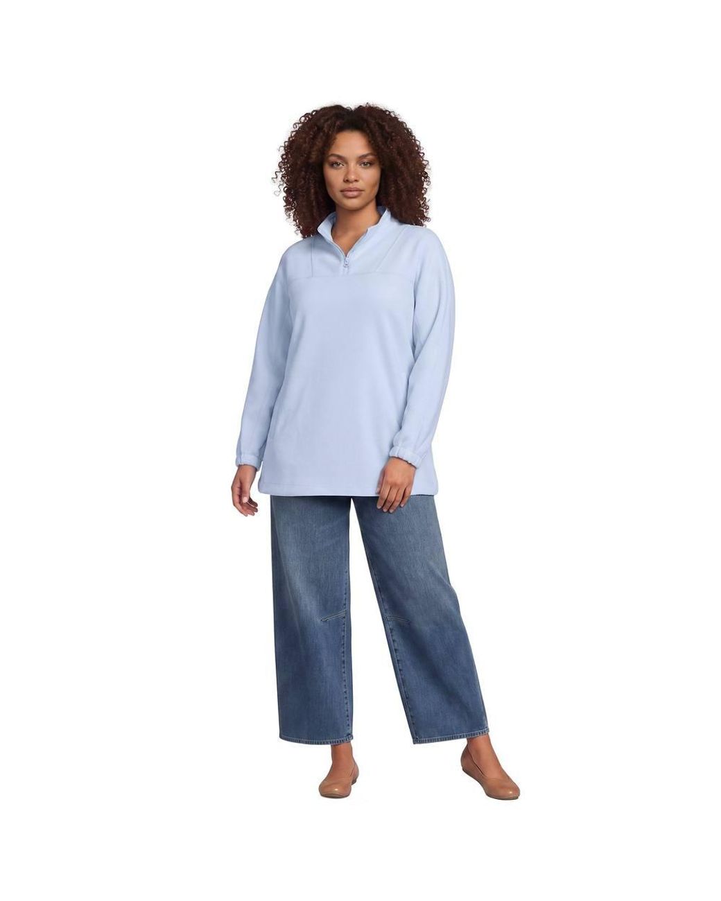 Lands' End Blue Plus Soft Fleece Quarter Zip Jumper