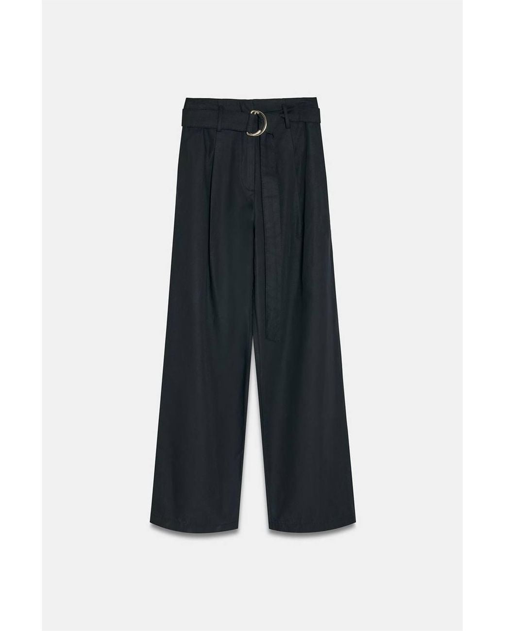 Dilvin Black Belted Wide-Leg Linen Blend Trousers
