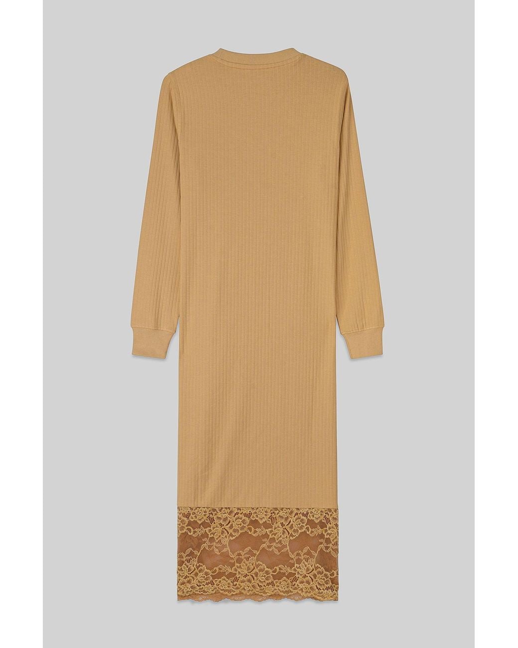 Enorsia Natural Lace Detail Long Sleeve Midi Dress