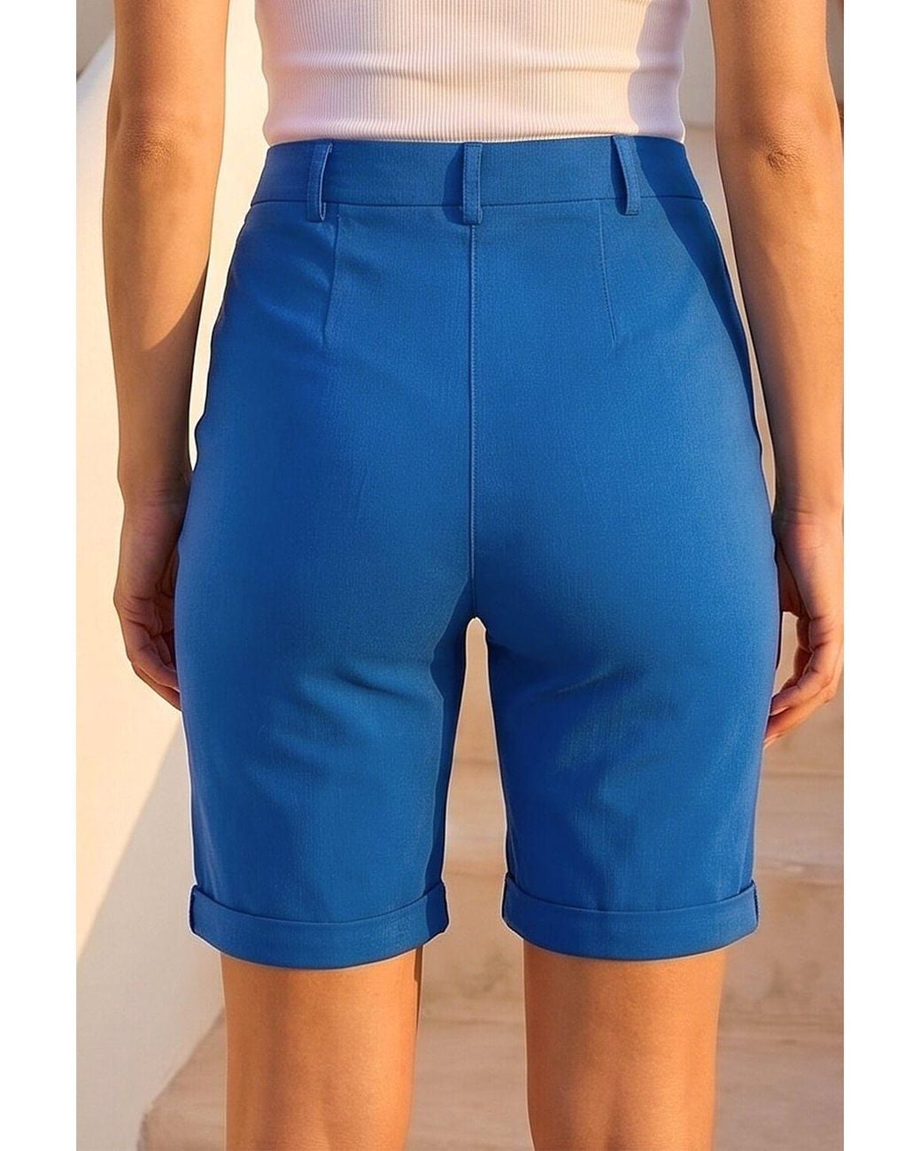 Roman Blue Turn Up Stretch Shorts