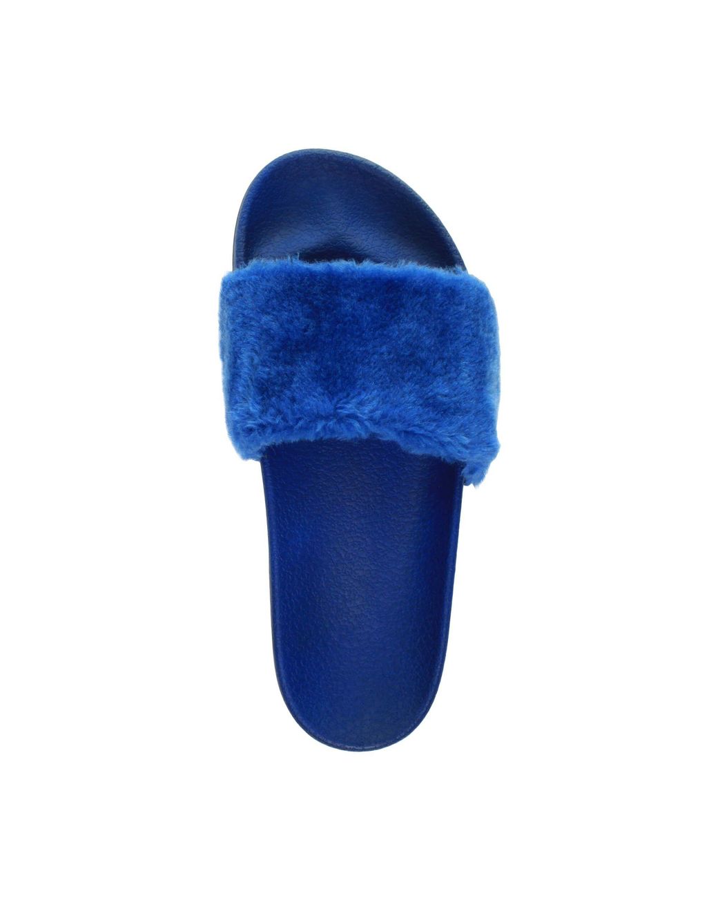 AJVANI Blue Flat Heel Faux Fur Flip Flop Sandals Sliders
