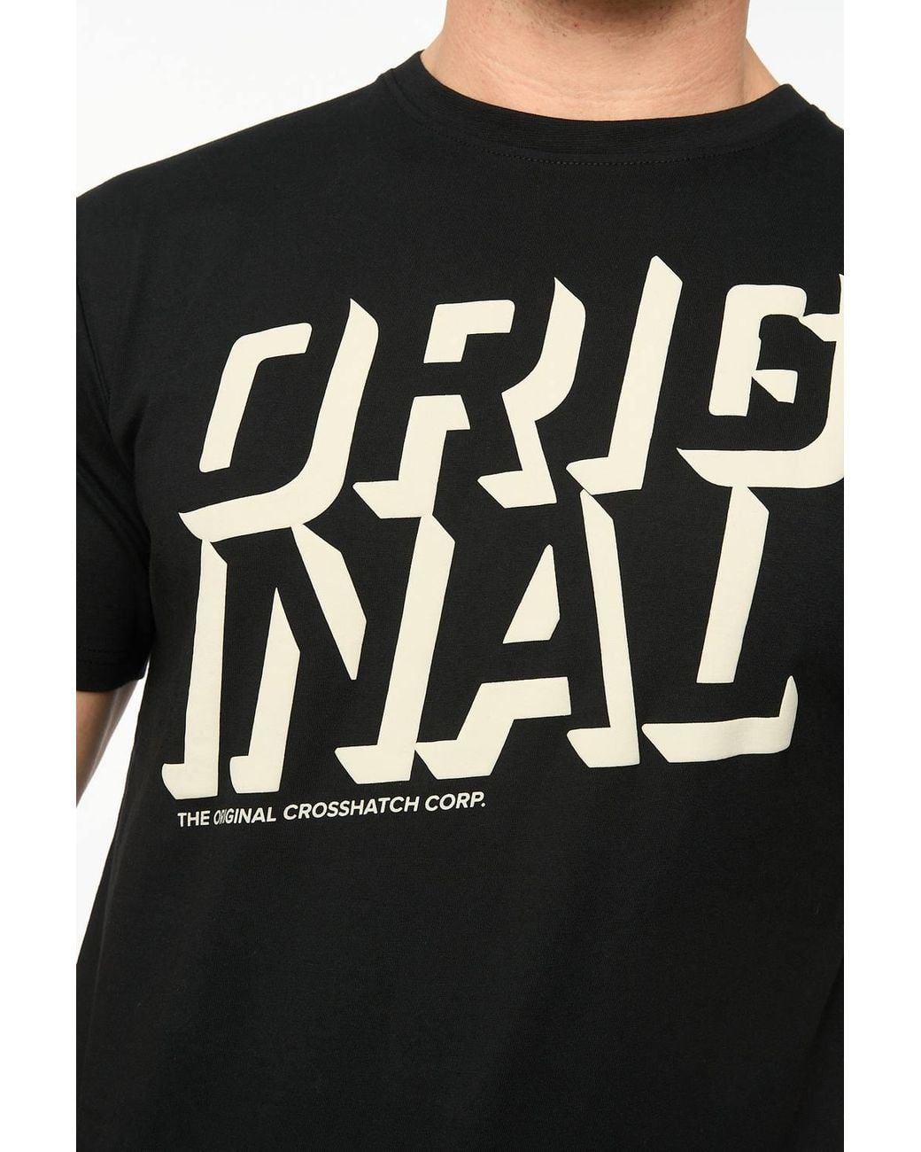 Crosshatch Black Protrax Crew Neck Cotton T-Shirt With Mixed Texture Print for men