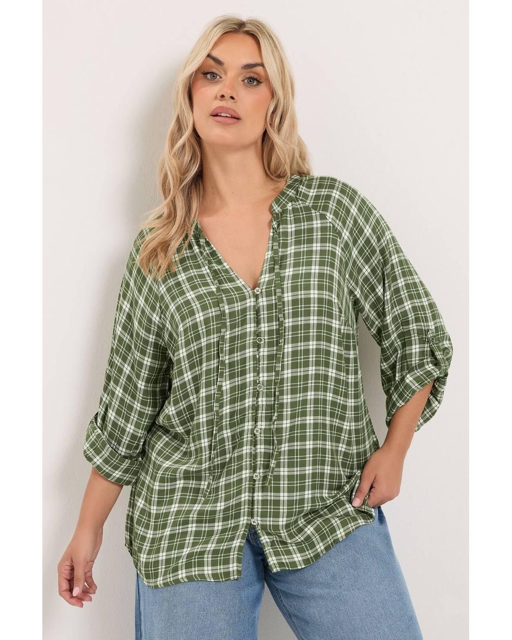 Yours Green Checked Tie Detail Top