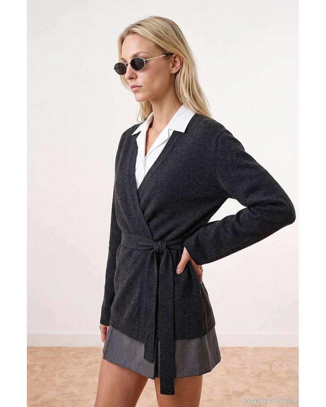 Dilvin Blue Acrylic Wool Blend Cardigan