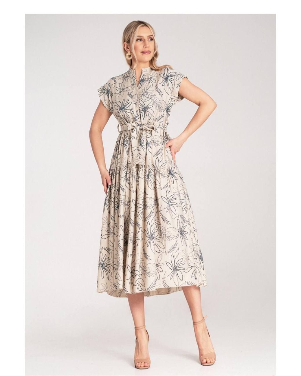 Love Lace Natural Viscose Floral Short Sleeve Midi Dress