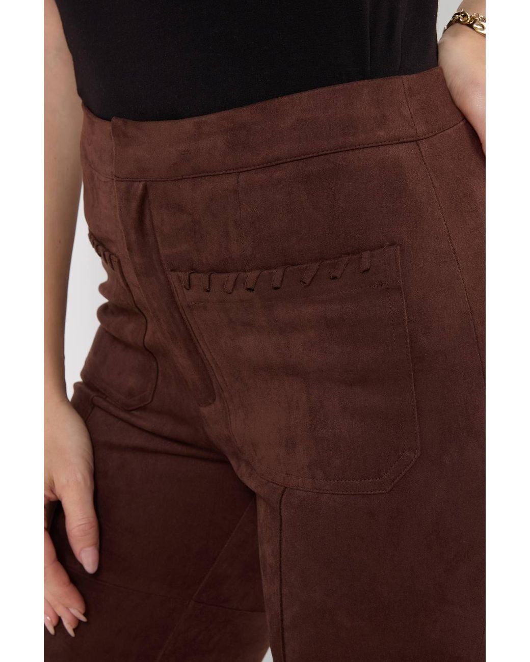 Joe Browns Brown Faux Suede Flared Trousers With Whipstitch Detail