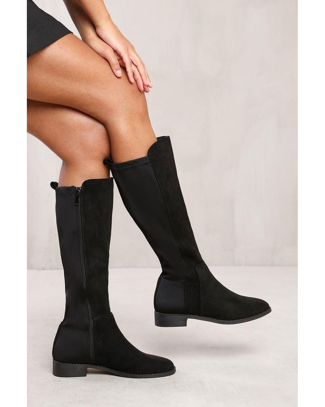 Where's That From Black 'Vanda' Knee High Boots With Side Zip