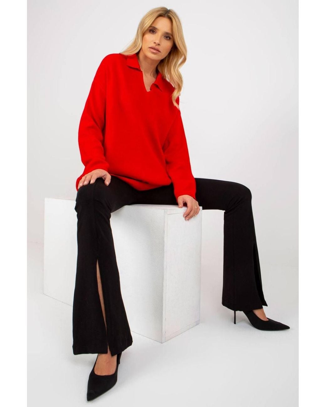 Love Lace Red Heart Neck Loose Fit Long Sleeve Sweater Style 175727