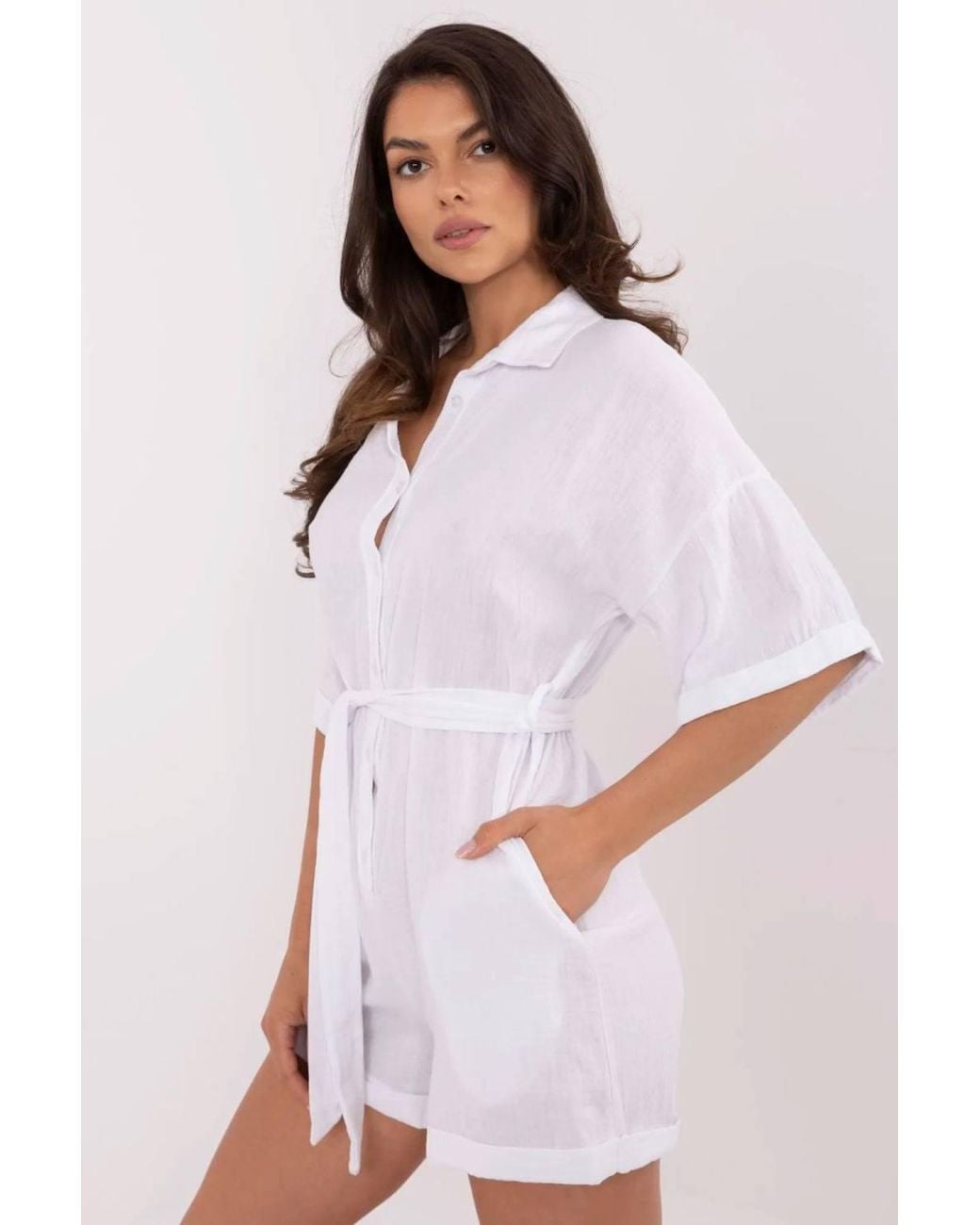Love Lace White Light Muslin Cotton Jumpsuit With Belt