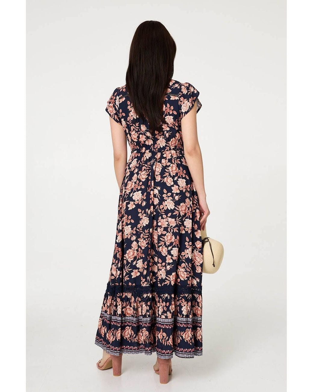 Izabel London White Lace Trim Tiered Cap Sleeve Maxi Dress