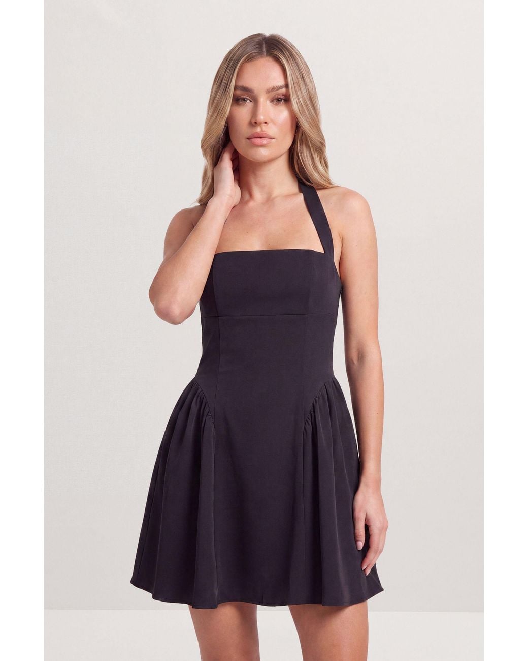 MissPap Blue Halterneck Voluminous Skirt Mini Dress