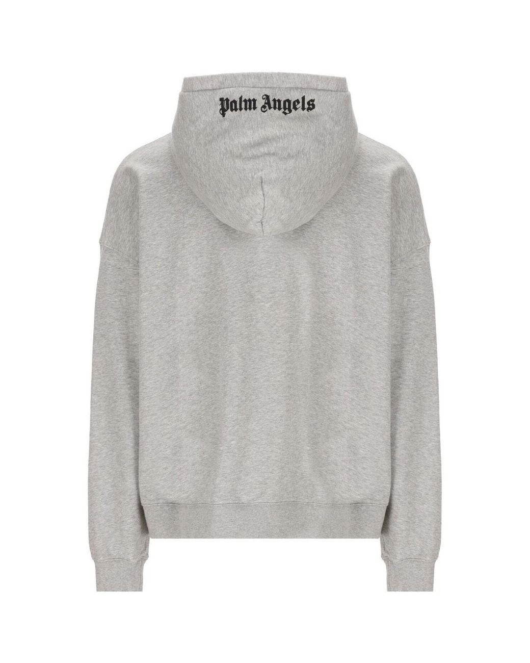 Palm Angels Gray Embroidered Logo Hoodie for men
