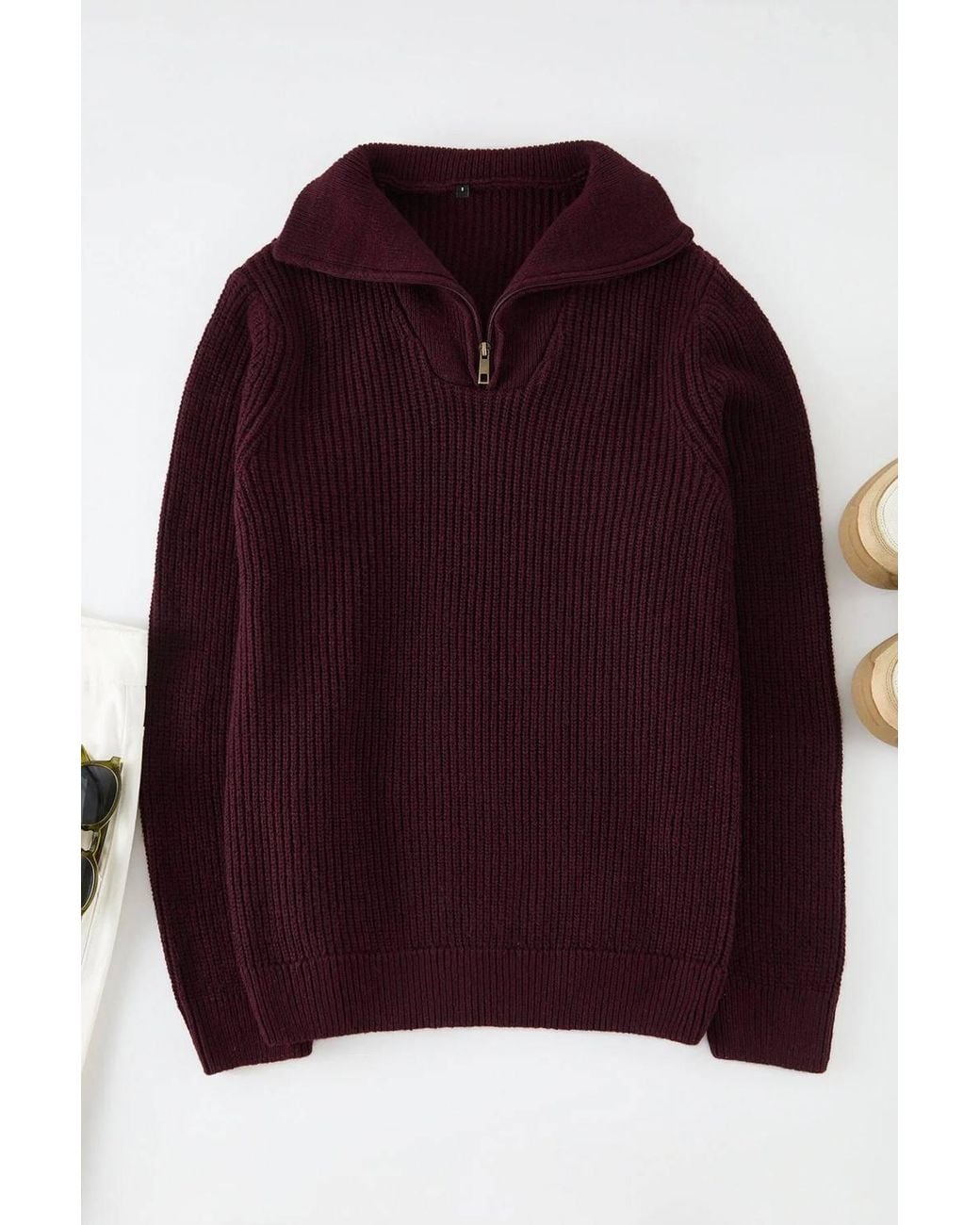 WOVCOR Purple Half Zip Funnel Neck Knit Sweater for men