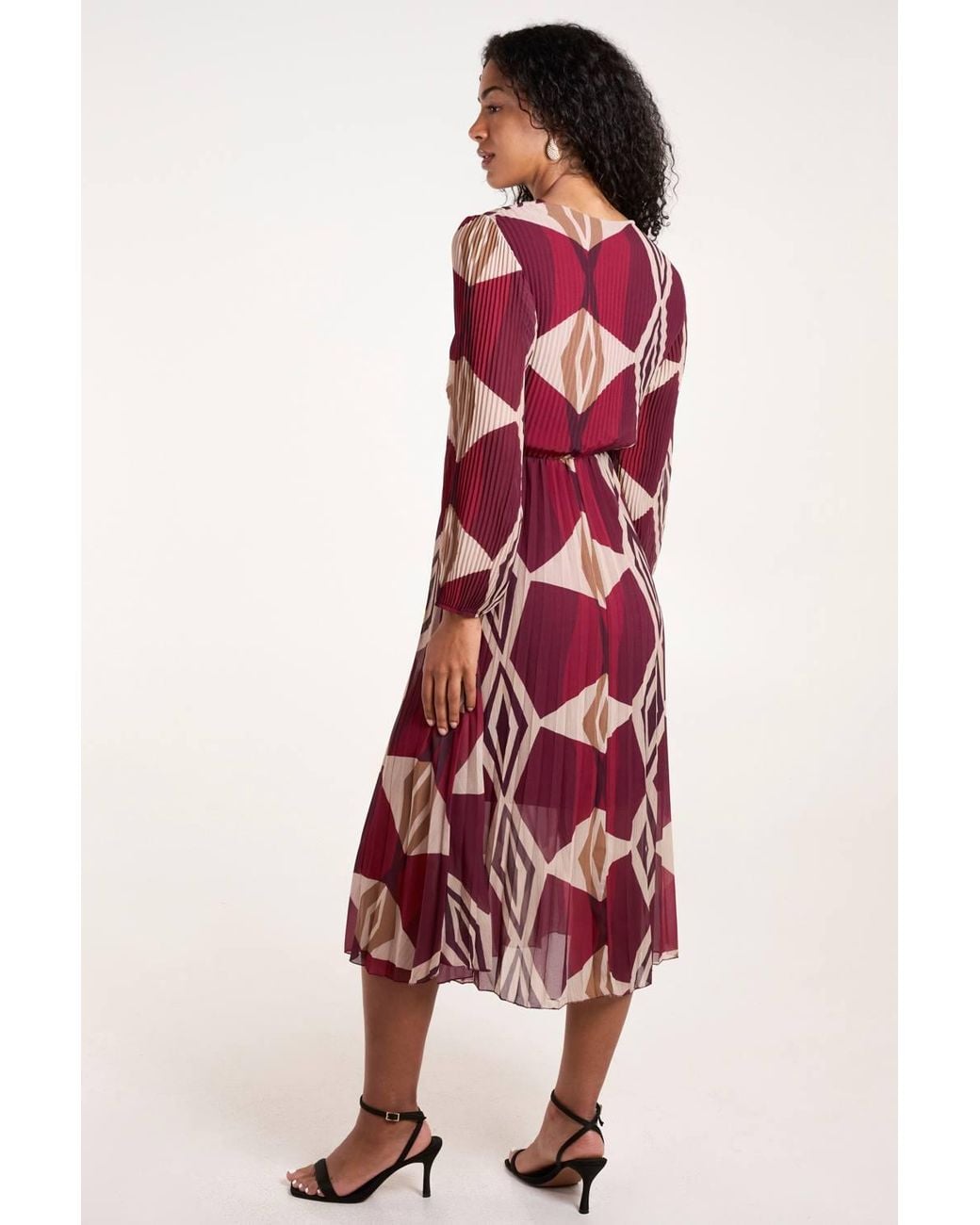 Blue Vanilla Red Wrap Front Pleated Geometric Maxi Dress